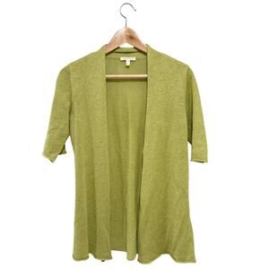 Eileen Fisher Petite Green Linen Open Cardigan 3/4 Sleeve Lightweight PP